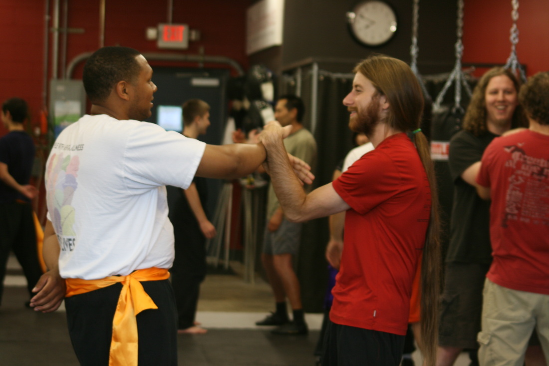 Raymond and Chad working together.